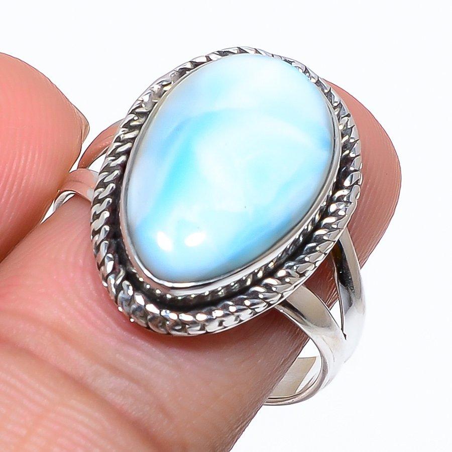 Natural Republic Larimar Gemstone 925 Solid Sterling Silver Gift Ring S.10 R2t95