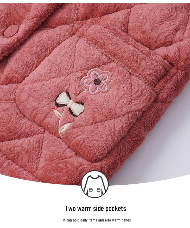 Женская зимняя стеганая пижама из кораллового флиса - Теплый фланелевый комплект для дома для мам среднего и пожилого возраста