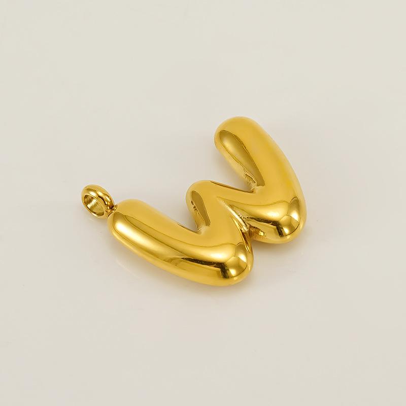 Stainless Steel Bubble Letter Titanium Necklace - European & American Fashion, 26 Letter Options