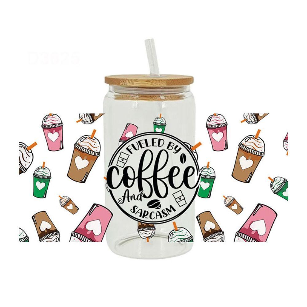 Кофейные печатные 3D УФ-наклейки для переноса DTF Водонепроницаемые наклейки на чашки Новые обертывания для чашек 16 унций