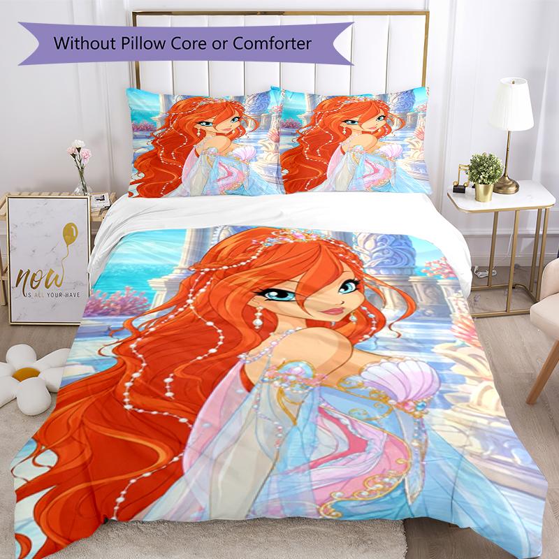 3 шт. Комплект постельного белья Winx Club Застежка на пододеяльнике Включает 1 пододеяльник и 2 наволочки, Мягкий и удобный для всех сезонов.