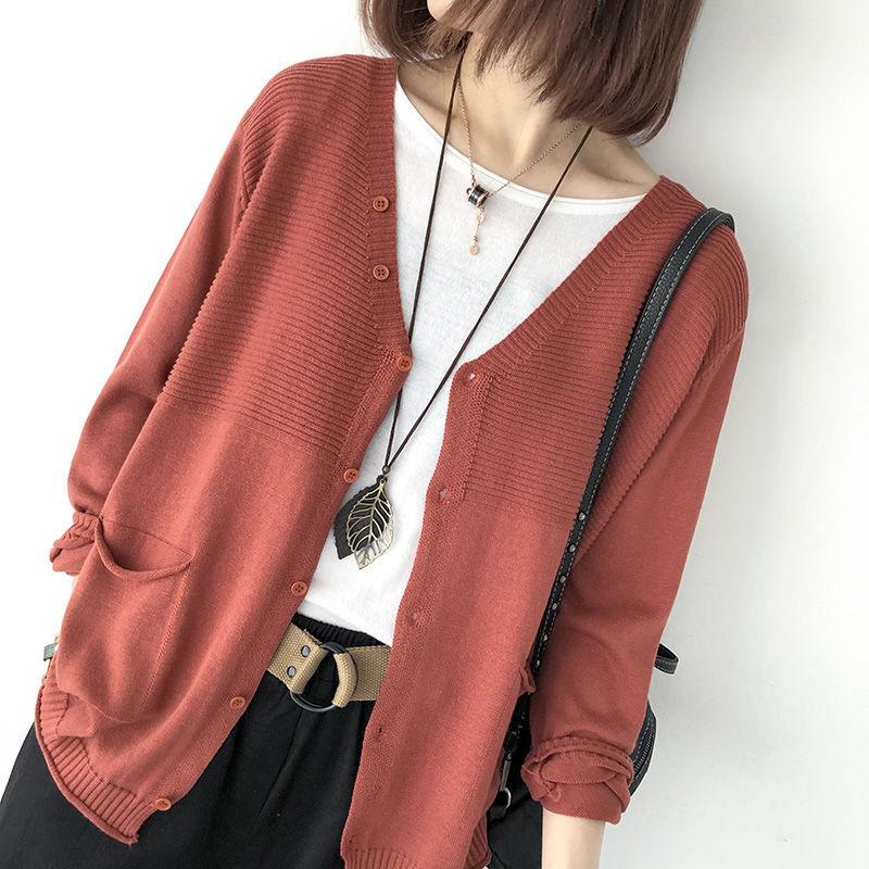 Весенние женские кардиганы, свитера, однотонные, свободные, с V-образным вырезом, с длинным рукавом, универсальные карманы, пальто больших размеров