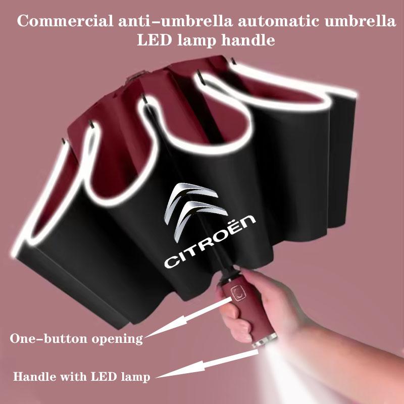 VUJK8 Automatic LED Umbrella with Reflective Strip Rain Wind Umbrella For Citroen C3 C4 X7 Xsara Picasso Crosser C-ELYSEE JUMPY NEMO