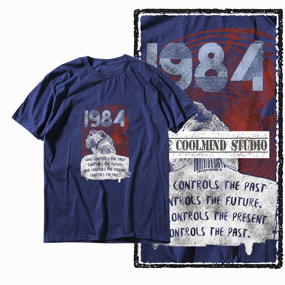 Coolmind X0019 Хлопок большой размер принт 1984 эксклюзивная графика унисекс футболка свободная с круглым вырезом унисекс футболка повседневная футболка для унисекс футболок
