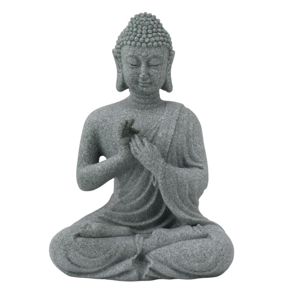 Grey Oriental Stone Carving Ornament Courtyard Sandstone Figurine Indoor Study Shelf Decoration