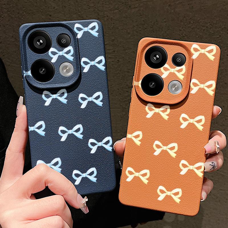 Мягкий чехол из ТПУ с принтом банта и текстурой из кожи для Xiaomi 13T Pro Poco X7 X6 M6 Pro Redmi Note 14 Pro 13 12 11, матовый тонкий противоударный чехол для телефона