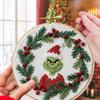 1 Набор для рождественской вышивки для взрослых начинающих, венок с эльфом с зелеными волосами, предварительно напечатанная вышивка крестом, набор для начинающих для вышивания, подарок для любителей рукоделия