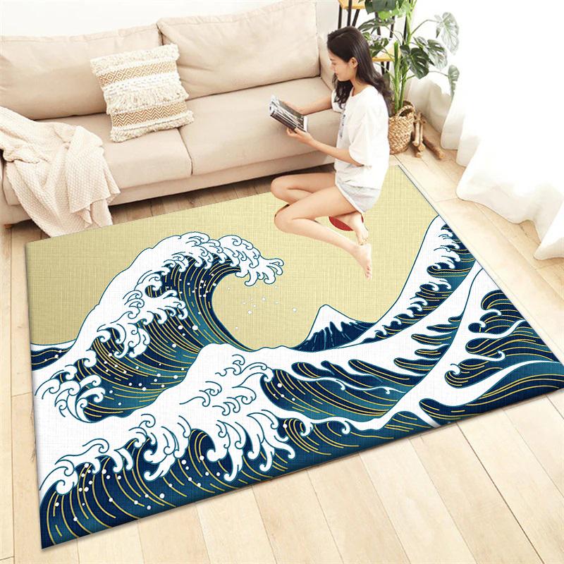 Ковер с принтом в японском стиле, для гостиной, домашний декор, коврик под диванный столик, противоскользящий, подушка для стула, коврик для отдыха, для пикника, кемпинга