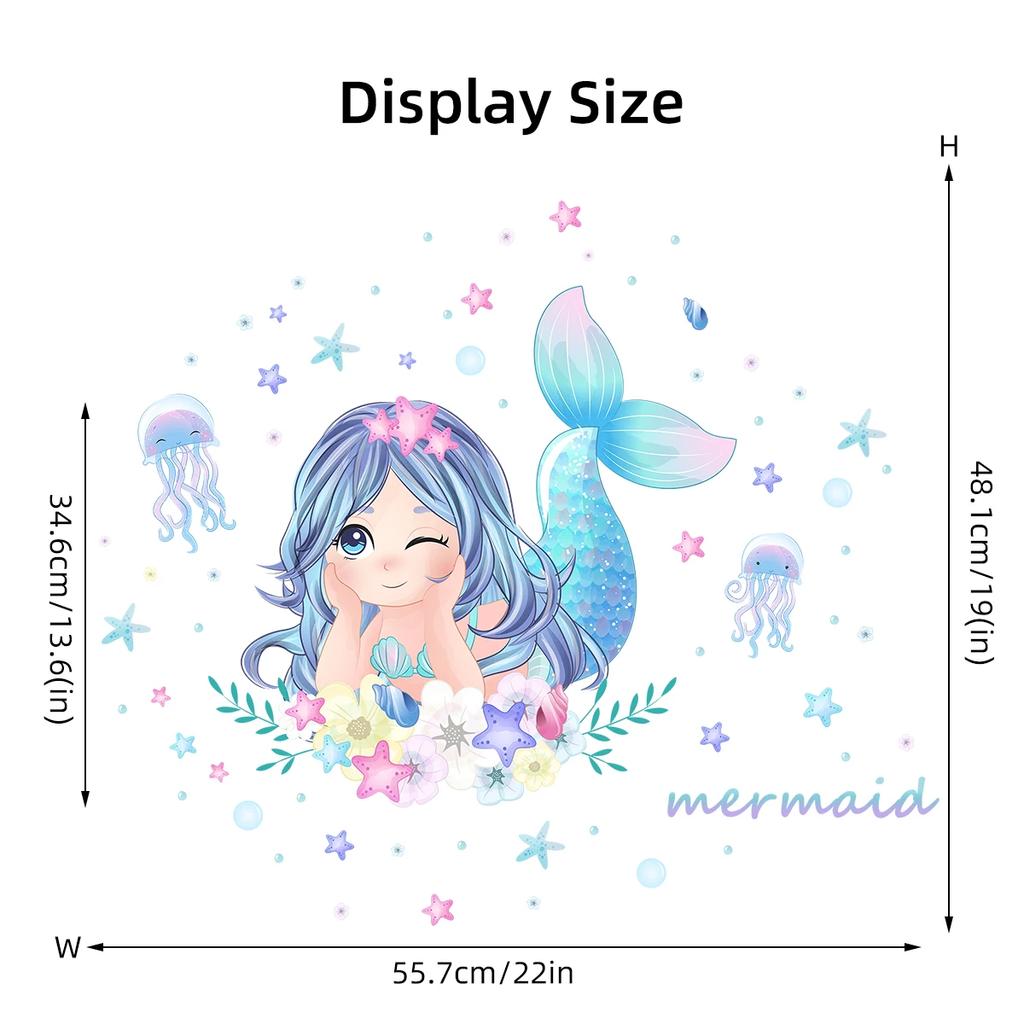 Cute Cartoon Mermaid Jellyfish Starfish Wall Stickers for Kids Room Decor Bedroom Home Decoration Decals