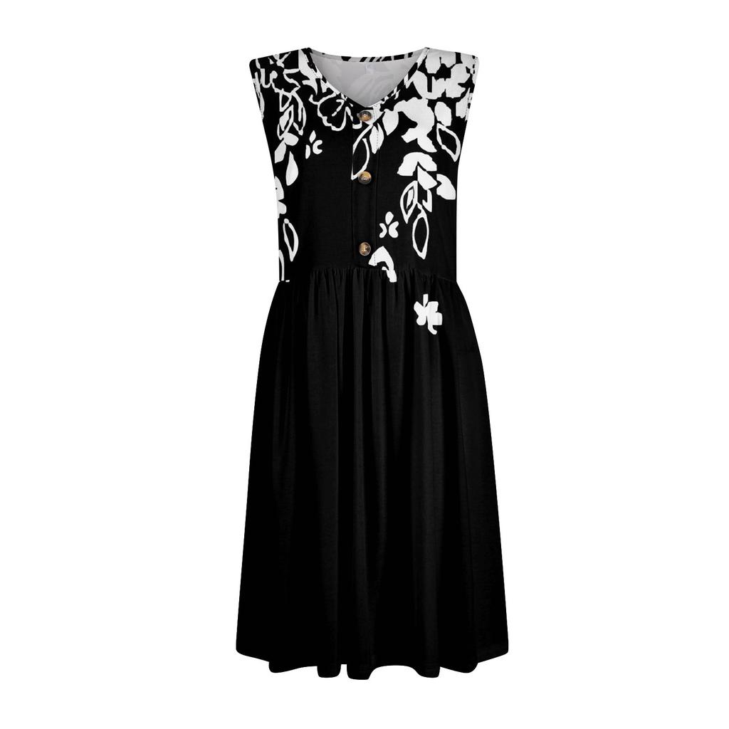 Женское повседневное модное сексуальное платье с v-образным вырезом и пуговицами без рукавов с цветочным принтом