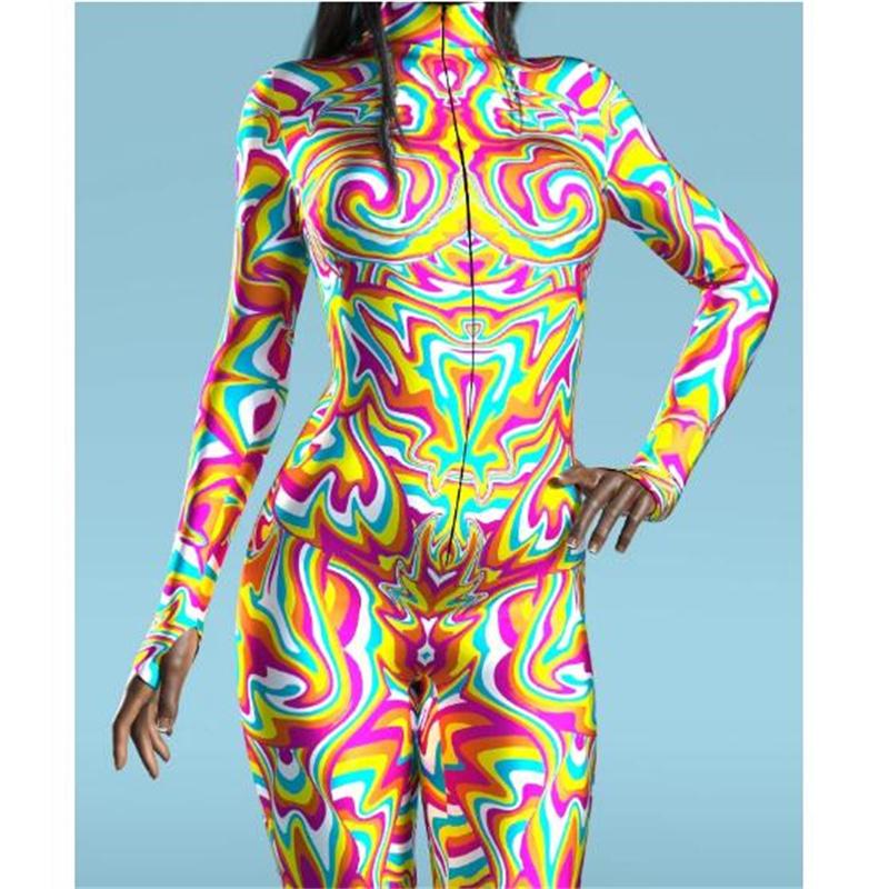 Новый Хэллоуин вечеринка абстрактная геометрия 3D принт женский сексуальный обтягивающий комбинезон карнавальные костюмы косплей нарядное боди 2024