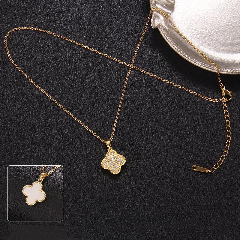 Новое двухстороннее ожерелье с четырьмя листьями травы, женские украшения из титановой стали