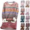 Women's Round Neck Top Printing Thickened Plush Cashmere Warm Long Top