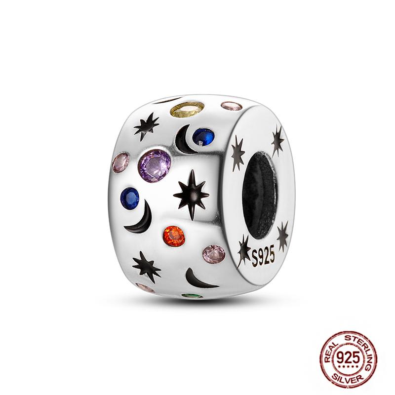 Round 925 Copper Clasp Pave Clip Charms Blue Star Moon Butterfly Slide Safety Chains Spacer Beads Fits Original Bracelet Zircon
