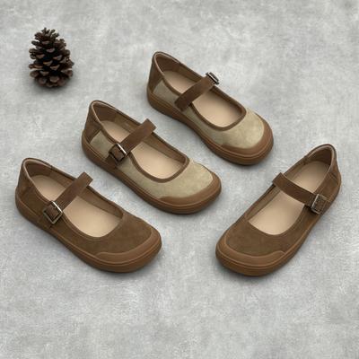 Модная GKTINOO Ретро Женская обувь из натуральной кожи 2025 Весна Новая Повседневная Круглый носок Толстая подошва Неглубокие Балетки