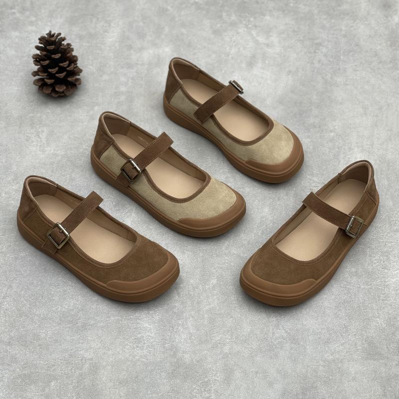Johnature Retro Genuine Leather Women's Shoes Casual Round Toe Thick Soled Shallow Flat Shoes