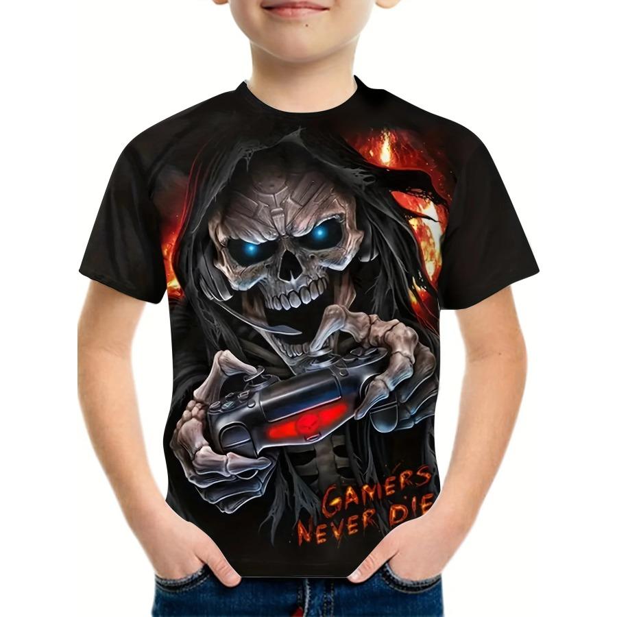 Повседневная футболка с 3d принтом для мальчиков и девочек, детская креативная футболка с короткими рукавами и рисунком черепа, стильная уличная одежда, топы, одежда