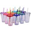 Double-Layer Plastic Straw Cup With Lid 16Oz Straight Cup Printing Can Be Determined, Color Can Be Determined, Water Cup