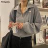 Cropped Jackets Women Zipper Chic Streetwear Solid Loose Girls College Feminine Coats Harajuku Basic Ins Students Ulzzang