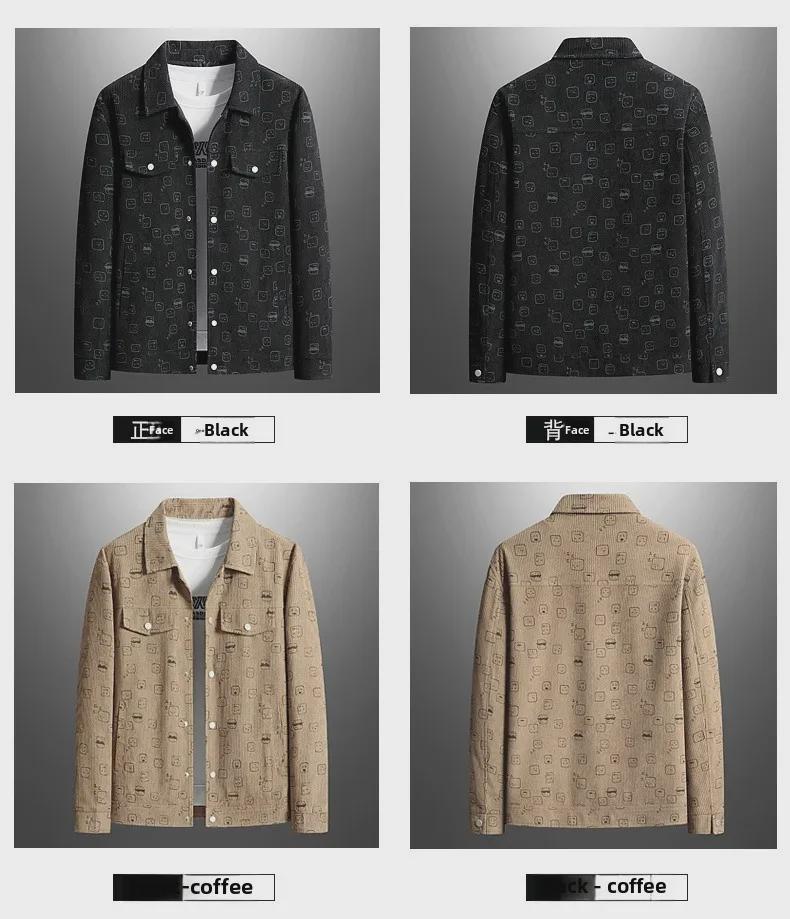 Men's Spring/Autumn Corduroy Lapel Jacket - Fashionable, Casual, Full-Print, Large Sizes Available.
