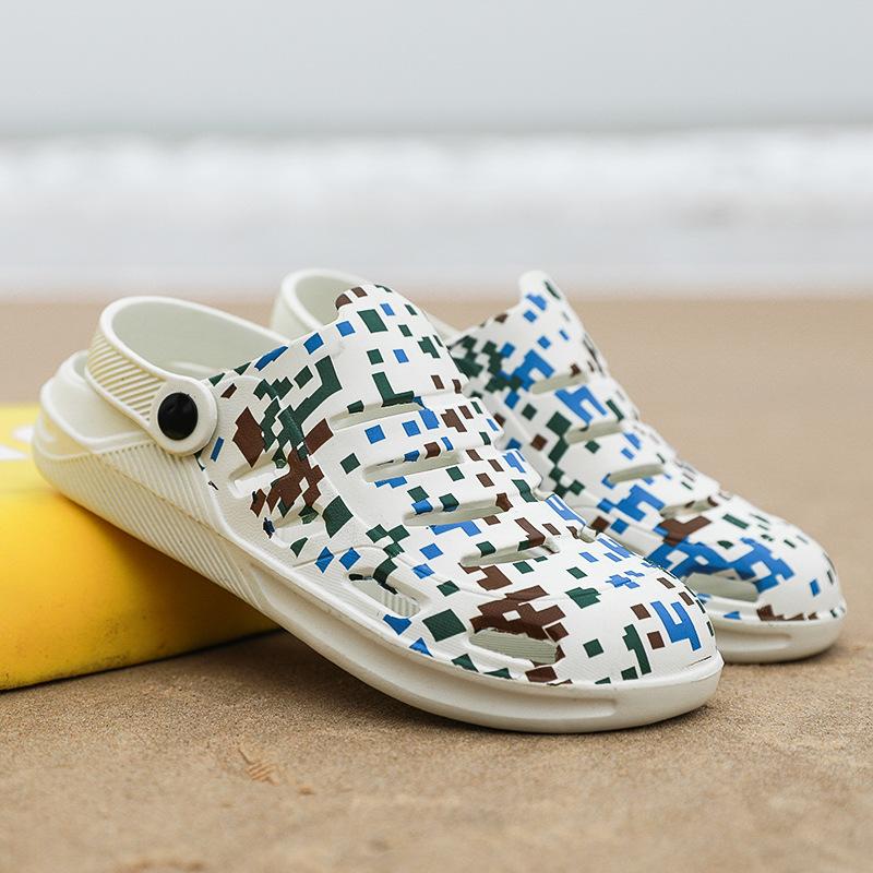 Мужские сандалии женские мюли летние нескользящие туфли для пар с отверстиями 1 EVA садовые туфли камуфляжные пляжные плоские мужские тапочки