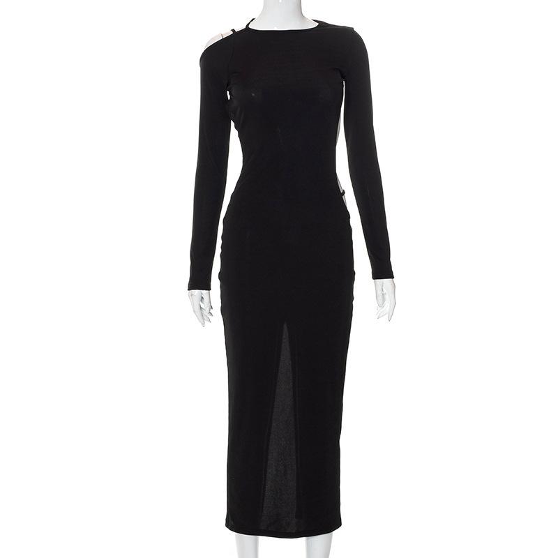 Out Summer Women Hollow Sprinig Long Sleeve Sexy Backless Party Club Elegant Gown Hot Midi Dress