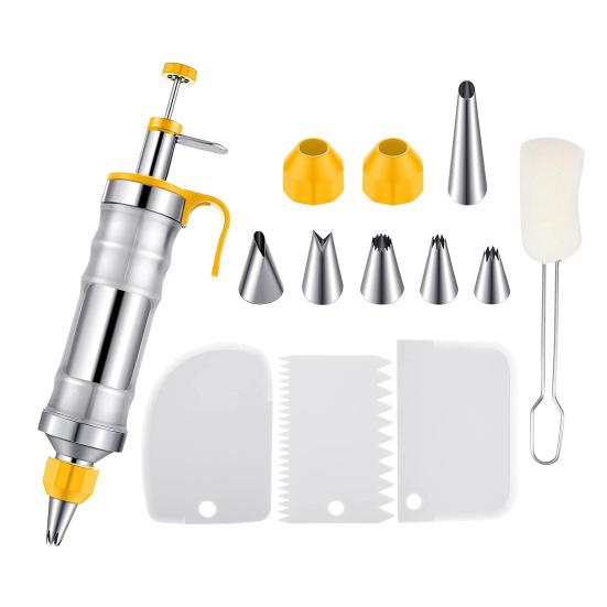 13 шт. Набор для украшения торта из нержавеющей стали, машина для выпечки печенья, пресс для печенья, многоразовый набор трубочек для глазури для тортов, кексов, печенья