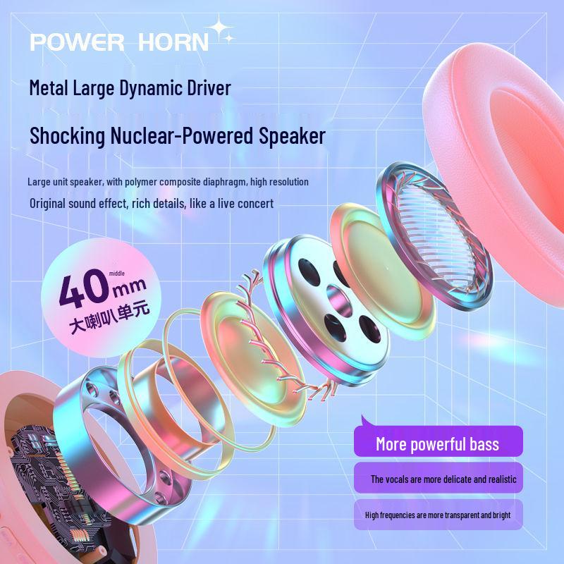 Светящиеся беспроводные Bluetooth накладные наушники с кошачьими ушками 2025 - Игровые и спортивные, Тяжелый бас, Совместимы с мобильными устройствами и ПК