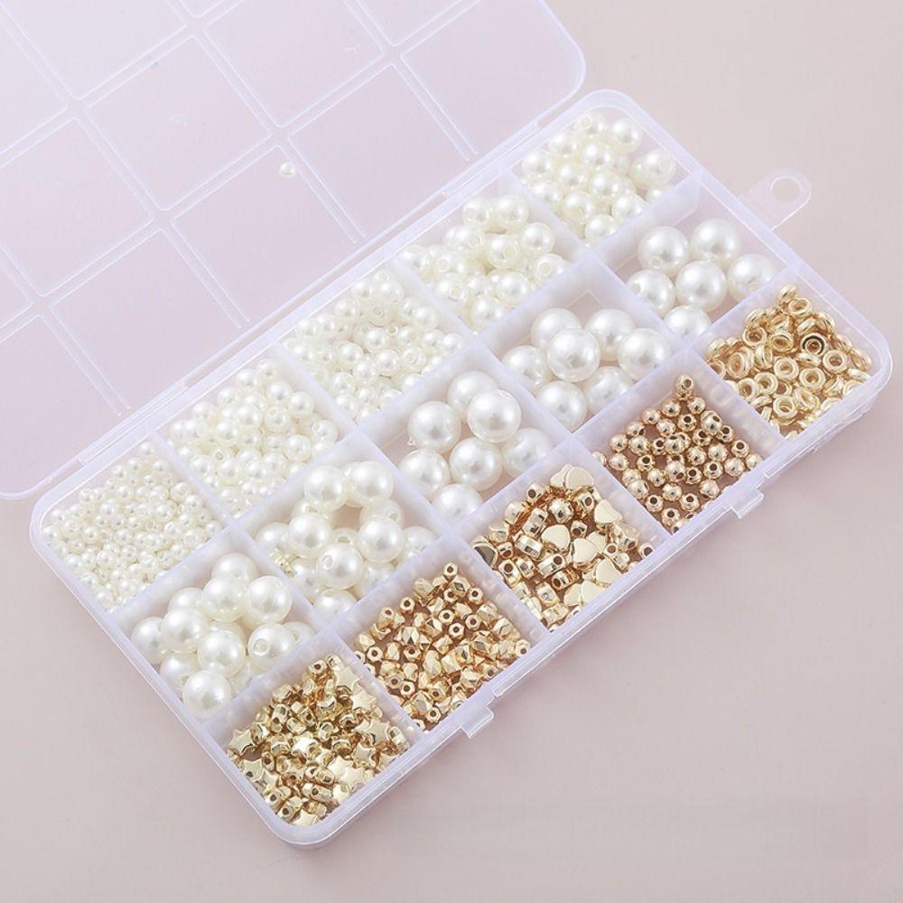 1890pcs 4/6/8/10/12mm Size DIY Bracelet Beads with Gold Beads Crafting Beads for Necklaces