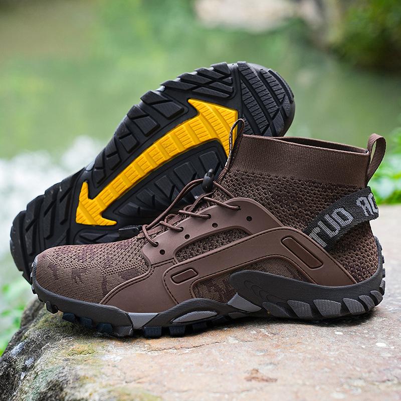 High-Top Lightweight Slip Resistant Hiking Shoes Men's Wading Sneakers Outdoor Breathable Mesh Ankle Boots Male Fishing Footwear