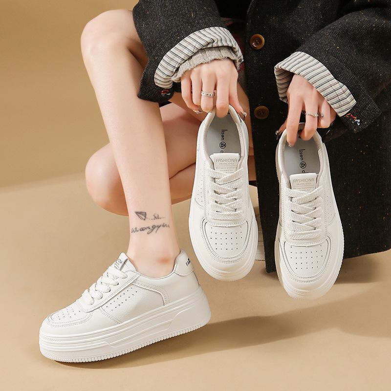 Showing feet, small thick-soled white shoes, women's thick-soled heightening women's shoes 2025 new popular spring and autumn versatile casual spo