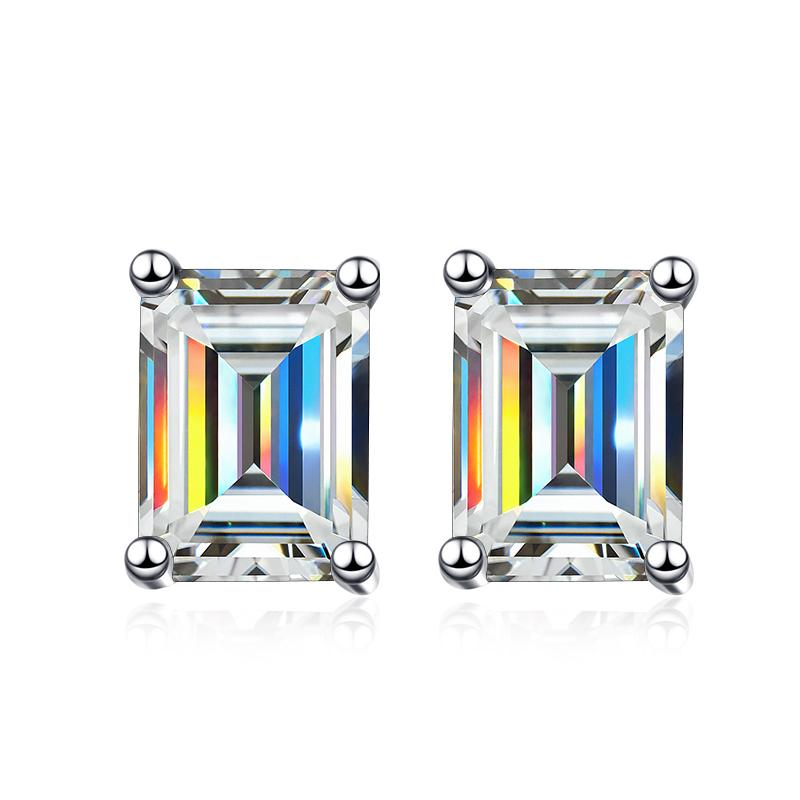 Bague Ringen Муассанит D Цвет 1 карат/2 карата/4 карата одна пара сережек-гвоздиков из стерлингового серебра 925 пробы изумрудной огранки для женщин Pt950 с платиновым покрытием