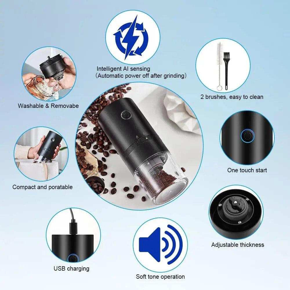 Portabl Grinder Electric Coffee Grinder Automatic Beans Mill Conical Burr Grinder Machine For Home Travel USB Rechargeable