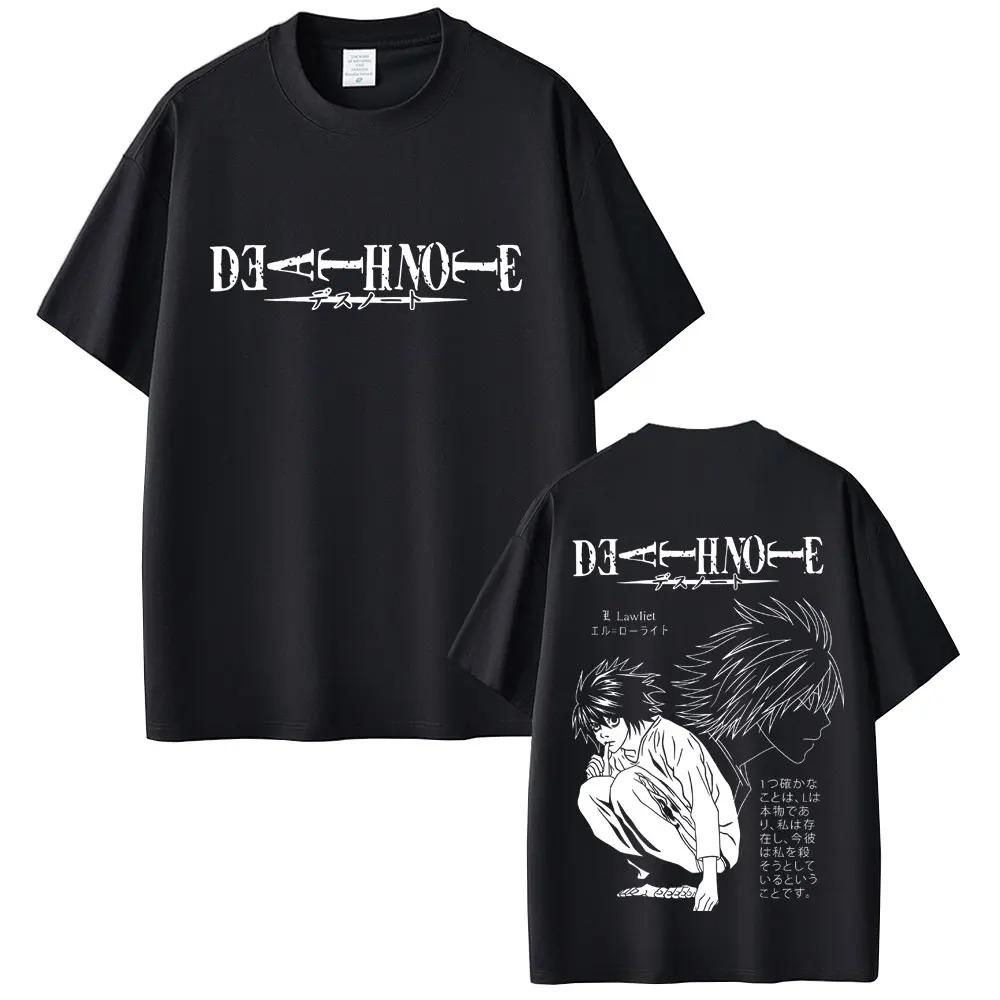 Аниме Т-shirt Тетрадь Смерти Ягами Лайт Графические Футболки Мужские Женские Мультяшные Манга Оверсайз Футболки 90-е Винтаж Уличная Одежда