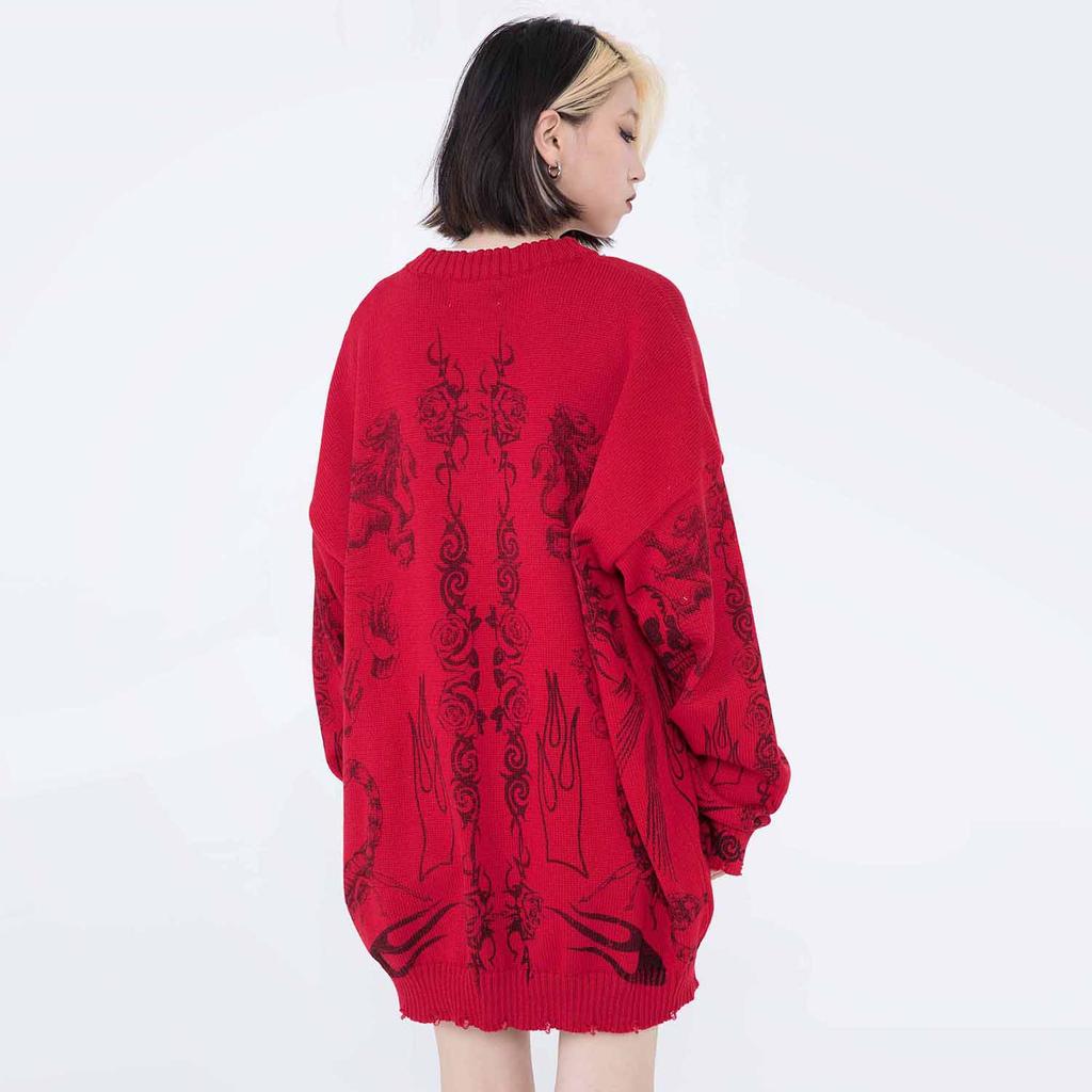 Свитер унисекс, рваный пуловер с принтом розовых глаз и скорпиона