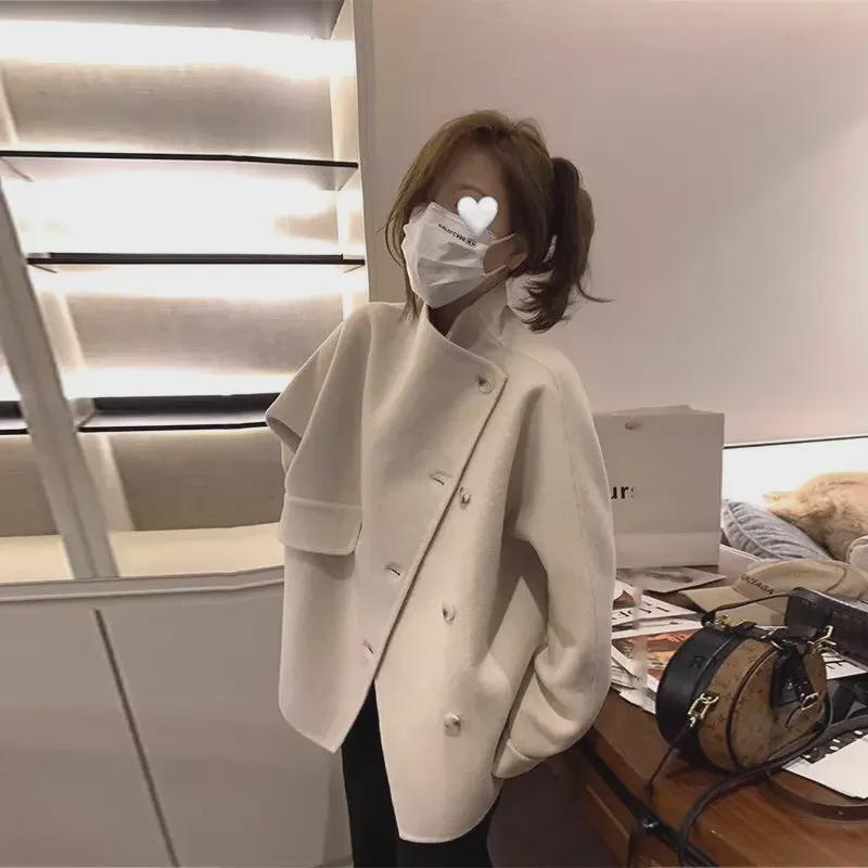 Женское серое шерстяное пальто средней длины - дизайн Dragon & Phoenix, свободный крой, корейский стиль, осень и зима 2024 г.