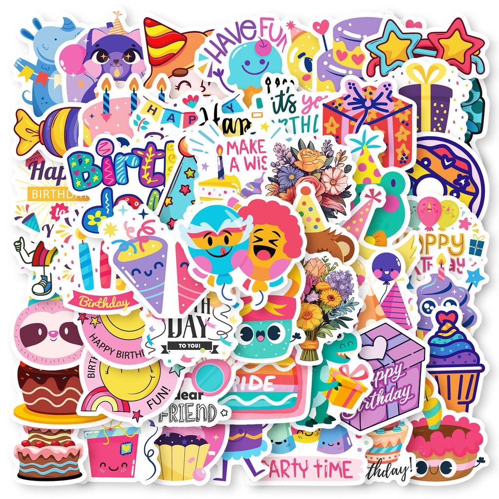 50 Happy Birthday Party Cartoon Graffiti Stickers Birthday Cake Hat Gifts Do Not Repeat Stickers