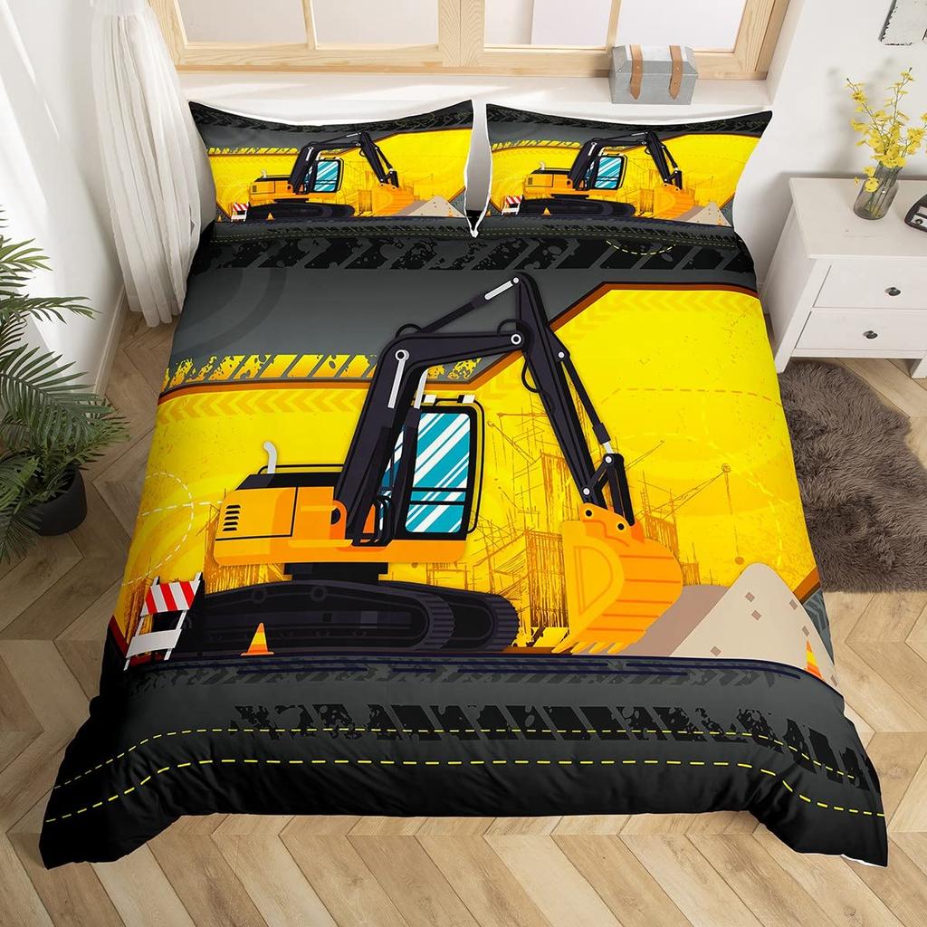 Пододеяльник Excavator King Queen Мультяшный Грузовик Строительный Коллекция Постельного Белья Для Детей Мальчиков Девочек Трактор 23 шт. Полиэстер Покрытие для Одеяла