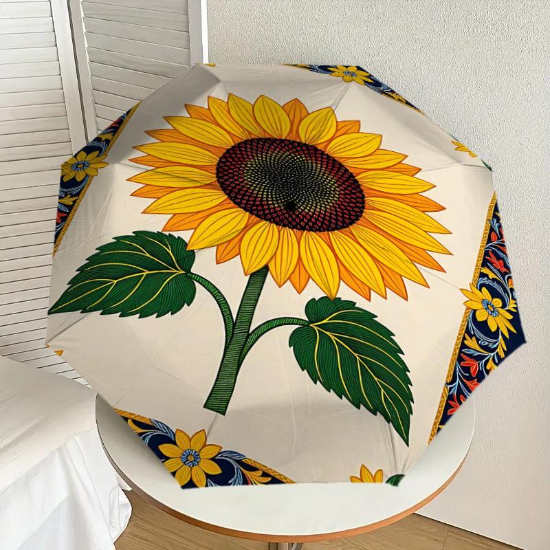 1pc sunflower pattern Automatic Open/Close Umbrella with Windproof, 8-Rib Sturdy Canopy, Durable Ribs, Fashionable Design1220A