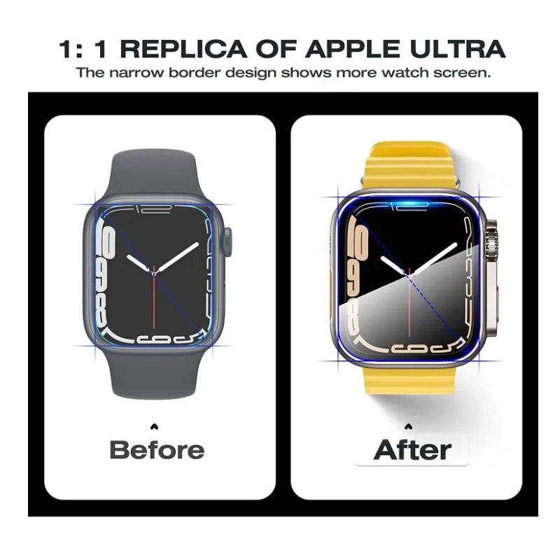 Tempered Glass Screen Protector For Apple Watch Case Series 9 8 7 6 5 4 3 Change To Ultra Iwatch Protective 45mm 44mm 41mm 40mm