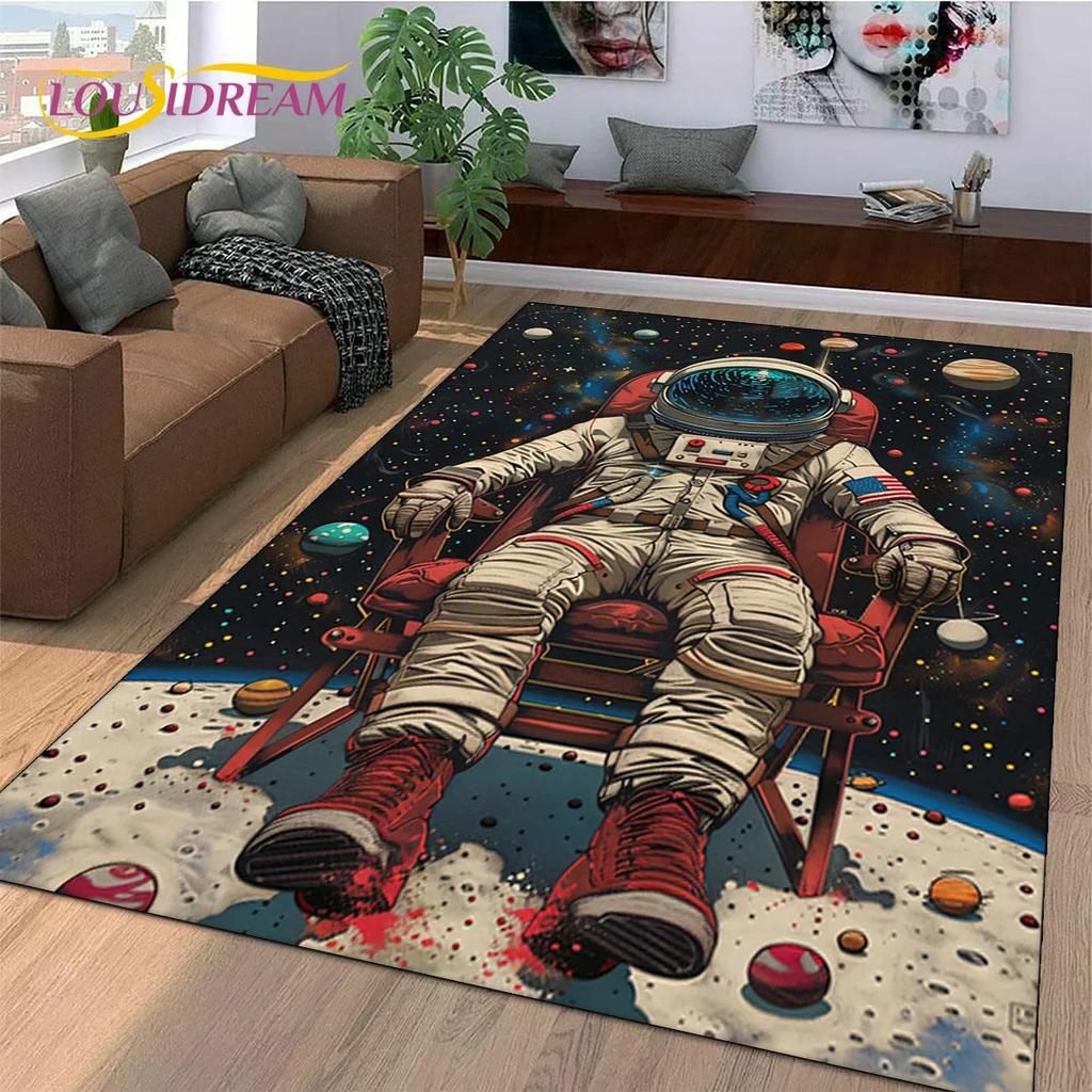 Astronaut Dream Universe Spaceman Outer Space Cartoon Carpet Rug for Bedroom Living Room Sofa Decoration, Large Decor Floor Mat