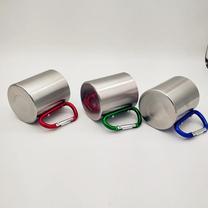 200 мл Кружка из нержавеющей стали Уличная кружка с ручкой Для кемпинга Путешествий Карабин Альпинизм Туризм Портативные кружки