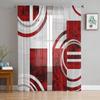 Abstract Retro Geometric Marble Texture Red Sheer Curtains Living Room Decoration Window Curtains Kitchen Tulle Voile Curtains