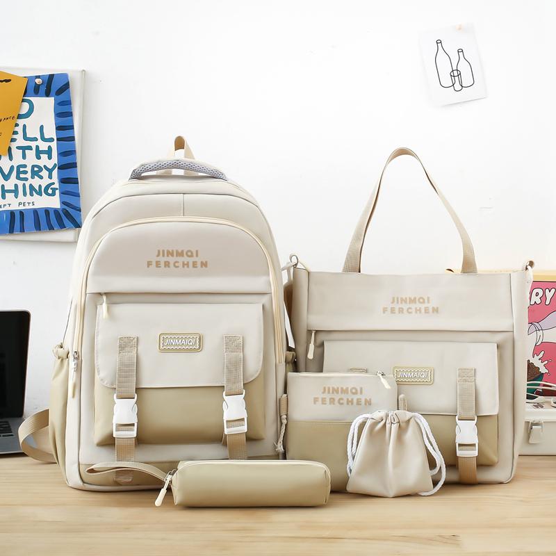 Школьный портфель, комплект из нескольких предметов, контрастный цвет, унисекс, рюкзак большой вместимости для кампуса для старшеклассников