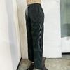 Women's Straight Work Pants Pockets Solid Color Cross Tie Elastic High Waist Casual Pant