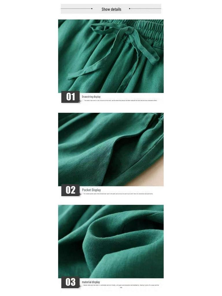 Женские брюки с высокой талией из хлопка и льна с широкими штанинами - Свободные, Стройнящие, Дышащие, Большого размера, Повседневные прямые штанины для весны и осени