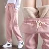 Winter Fleece Joggers Women Wide Leg Loose Fit Plus Size Thick Puffer Pants Outdoor Sweatpants
