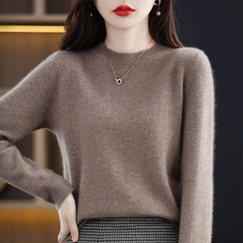 Autumn Winter Women's Knitted Base Sweaters Round Neck Pullover Women Keep Warm Long Sleeves Solid Color Bottoming Shirt Cashmere Commuting Style