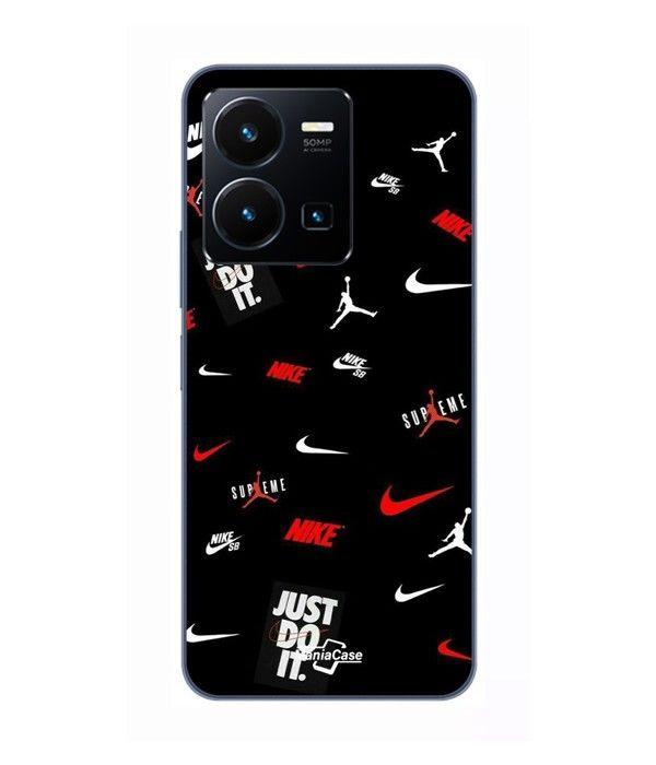 Coque Pour Vivo Y35 4G NIKE JORDAN BLANC ROUGE fond noir Maniacase