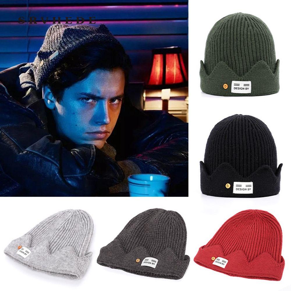 Winter Cloth Tag Skullies Cosplay Crown Wool Hat Knitted Hat Men Beanies Cap Korean Style Caps